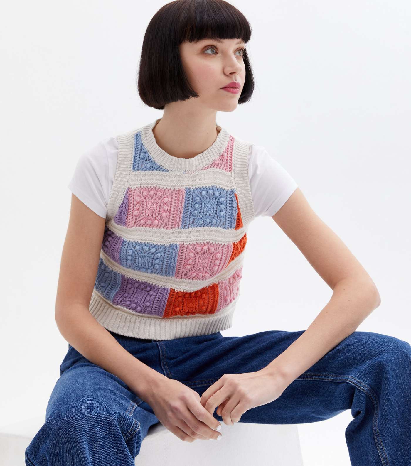 Multicoloured Colour Block Knit Vest