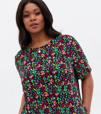 Blue Vanilla Curves Multicoloured Floral T Shirt Dress New Look