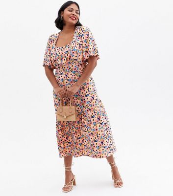 pink floral asymmetric midi dress