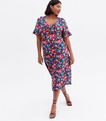 Click to view product details and reviews for Blue Vanilla Curves Blue Floral Bow Front Midi Dress New Look.