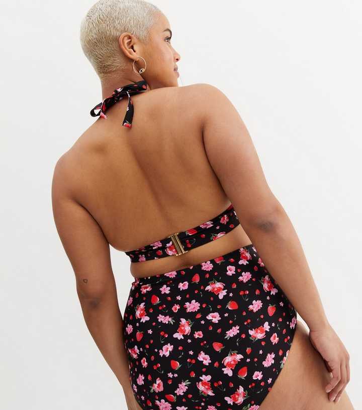 Venda Roupa De Banho New Look Online Portugal - Curves Tropical Stitch Crop  Bikini Top Mulher Pretas