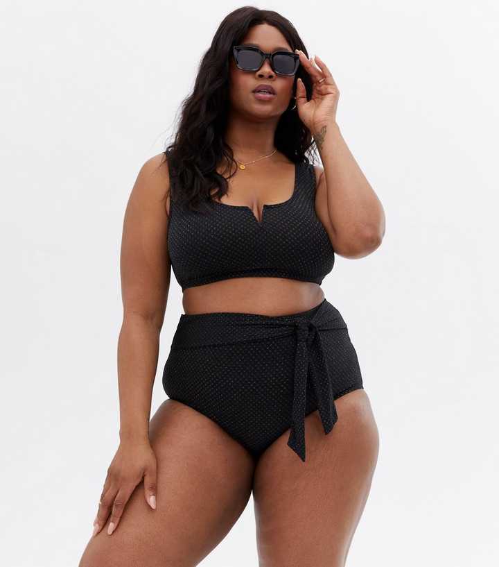 Curves Black Glitter Notch Neck Bikini Top