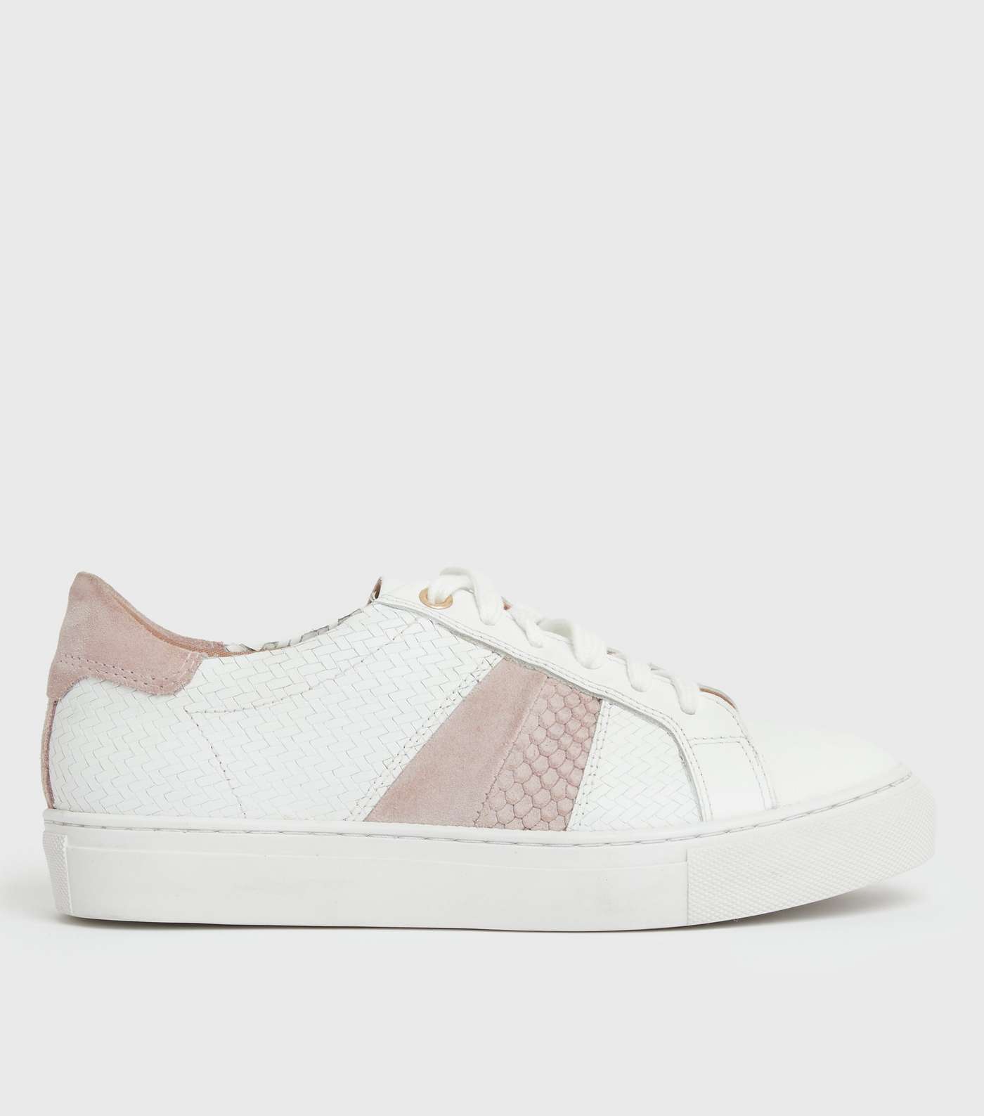 White Leather Woven Chunky Trainers
