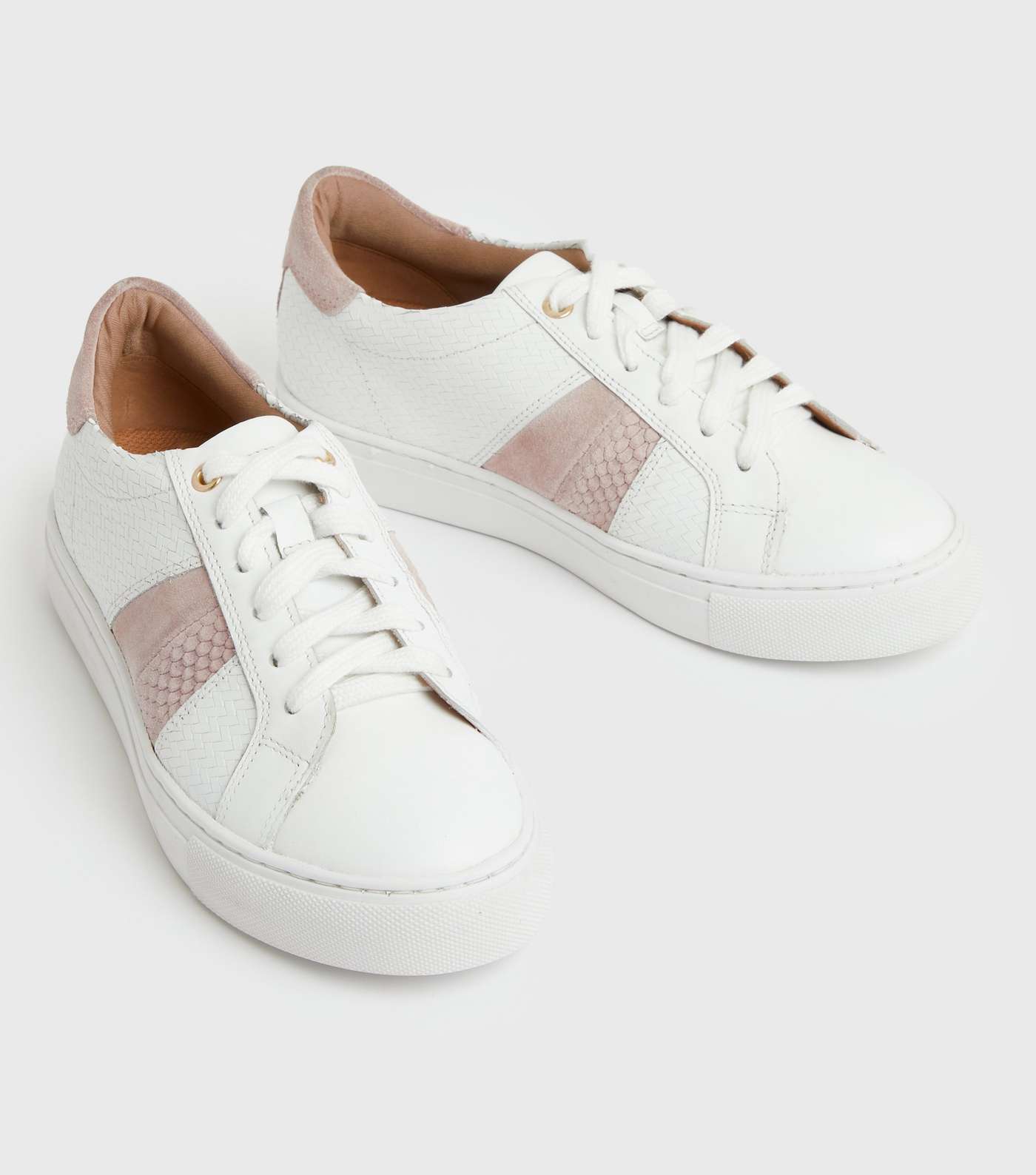 White Leather Woven Chunky Trainers Image 3