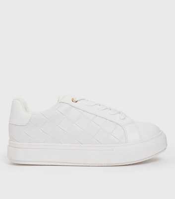 White Leather-Look Woven Chunky Trainers