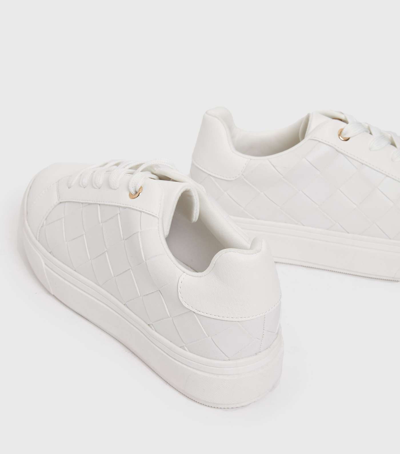 White Leather-Look Woven Chunky Trainers Image 4