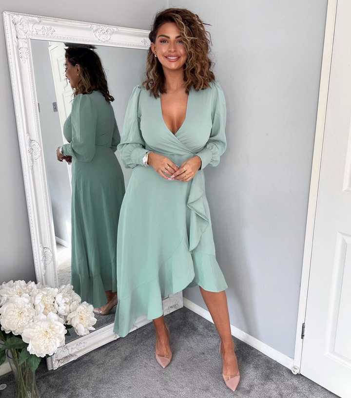 AX Paris Mint Green Long Sleeve Midi Wrap Dress | New Look