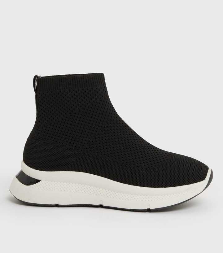 Black Knit Metal Trim Wedge Trainers
