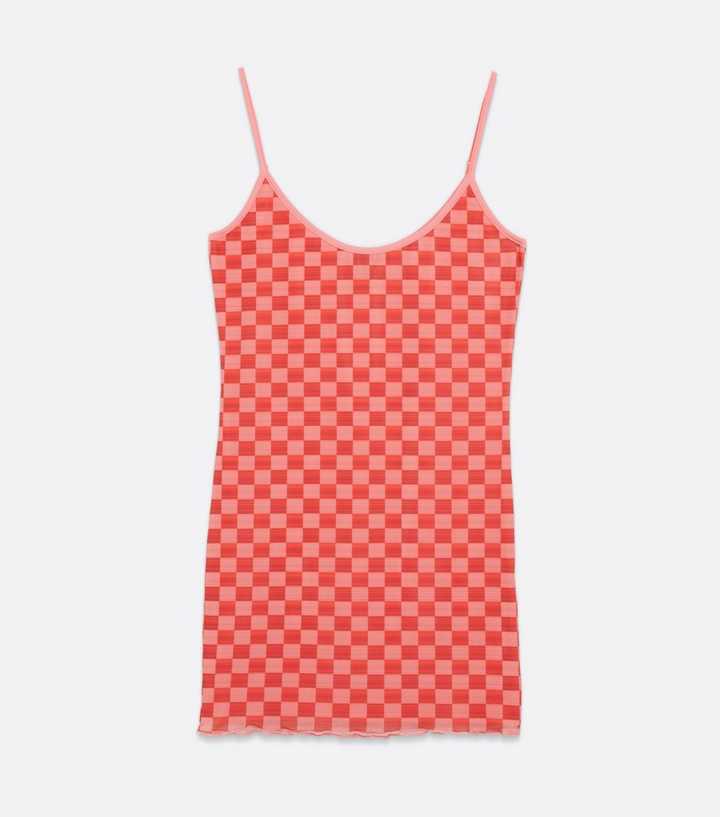 Pink Checkerboard Mesh Mini Bodycon Dress | New Look