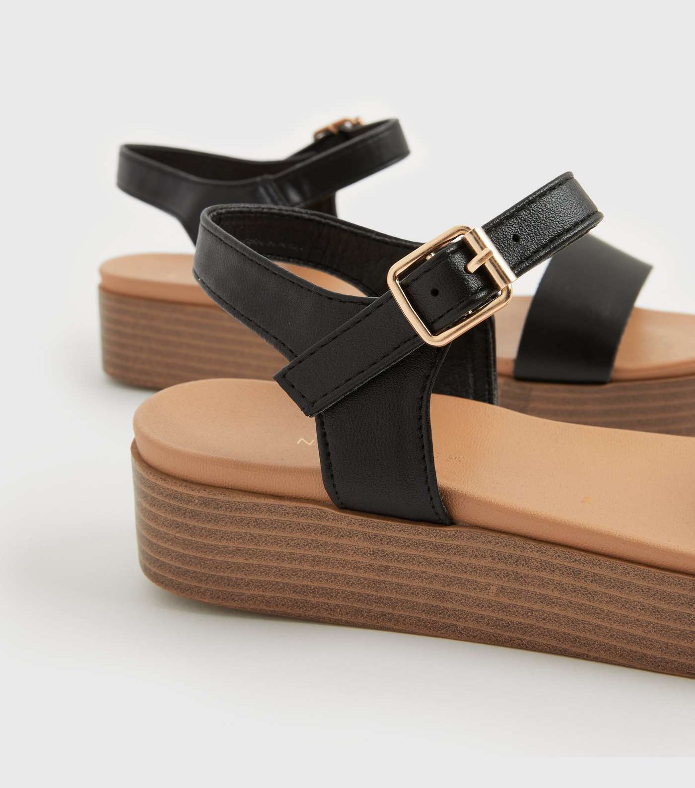Black Leather-Look 2 Part Flatform Sandals Image 4