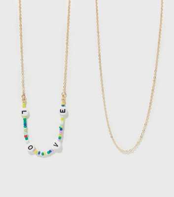 Girls Gold Beaded Layered Necklace