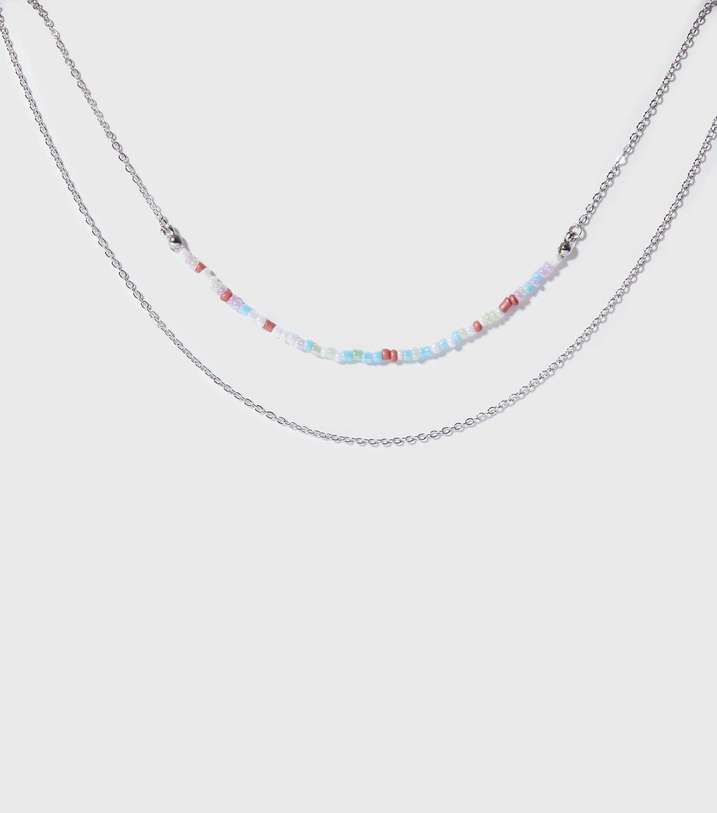 Girls Silver Beaded Layered Necklace