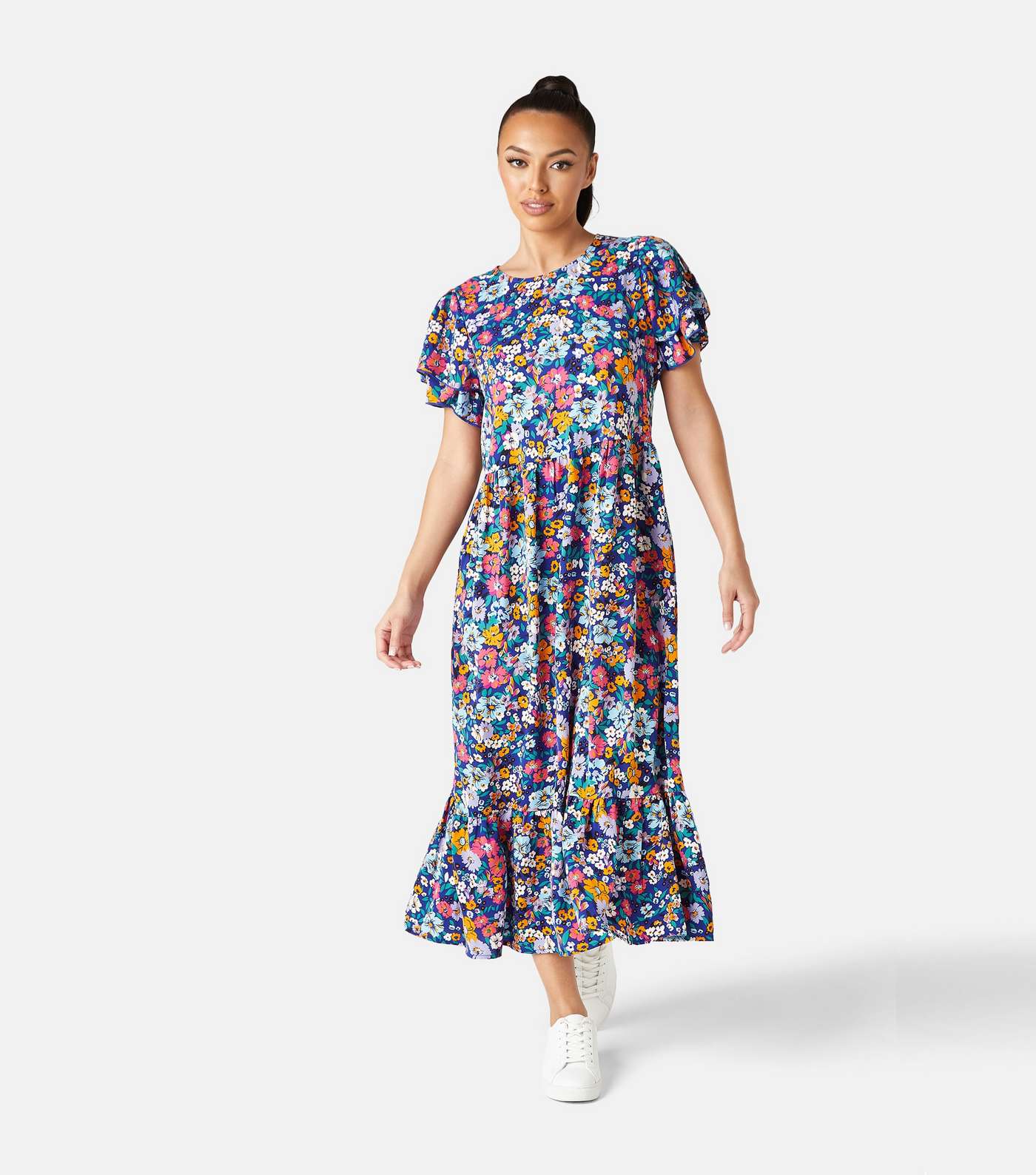 Urban Bliss Blue Floral Tiered Midi Smock Dress Image 2