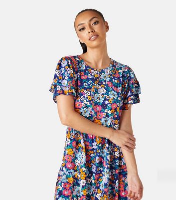 Loft blue cheap floral dress