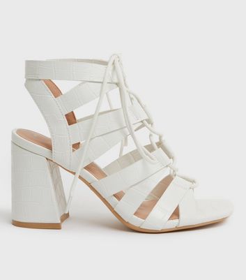 White Tie Block Heel Ghillie Sandals New Look