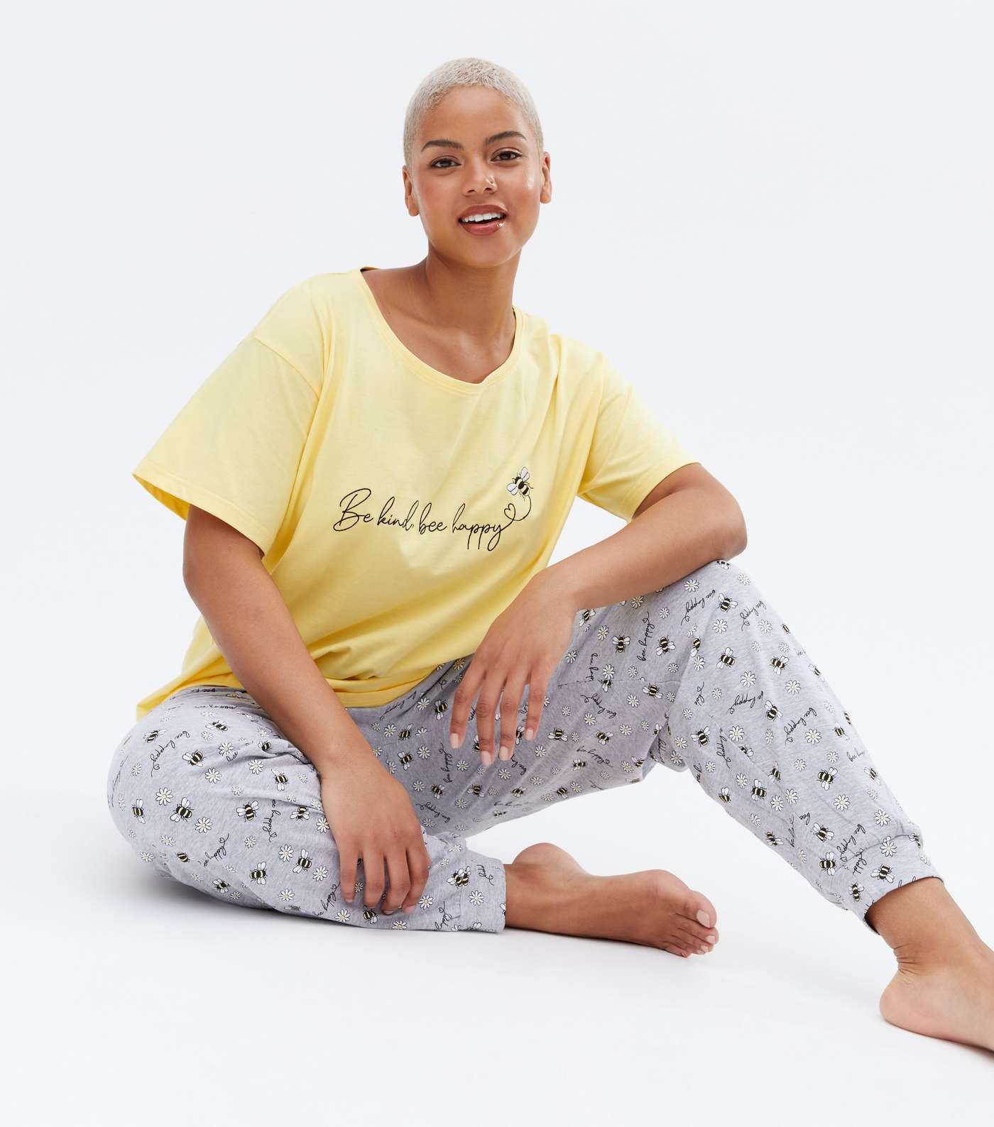 Curves Yellow Jogger Pyjama Set with Bee Logo