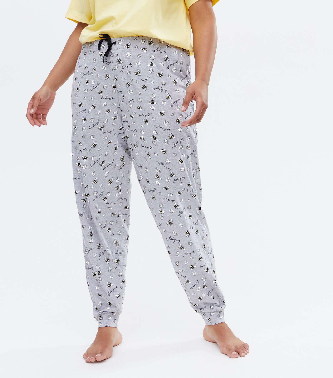 Curves Yellow Jogger Pyjama Set with Bee Logo Image 3