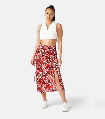 Ruched midi skirt outlet red