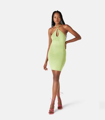 green halter mini dress