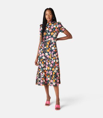 Urban Bliss Blue Floral High Neck Midi Smock Dress New Look