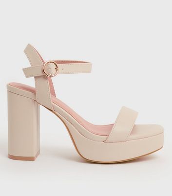 wide fit white platform block heels