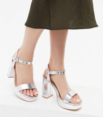 wide fit silver platform heels