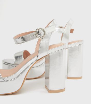 Silver block 2025 heel platform shoes