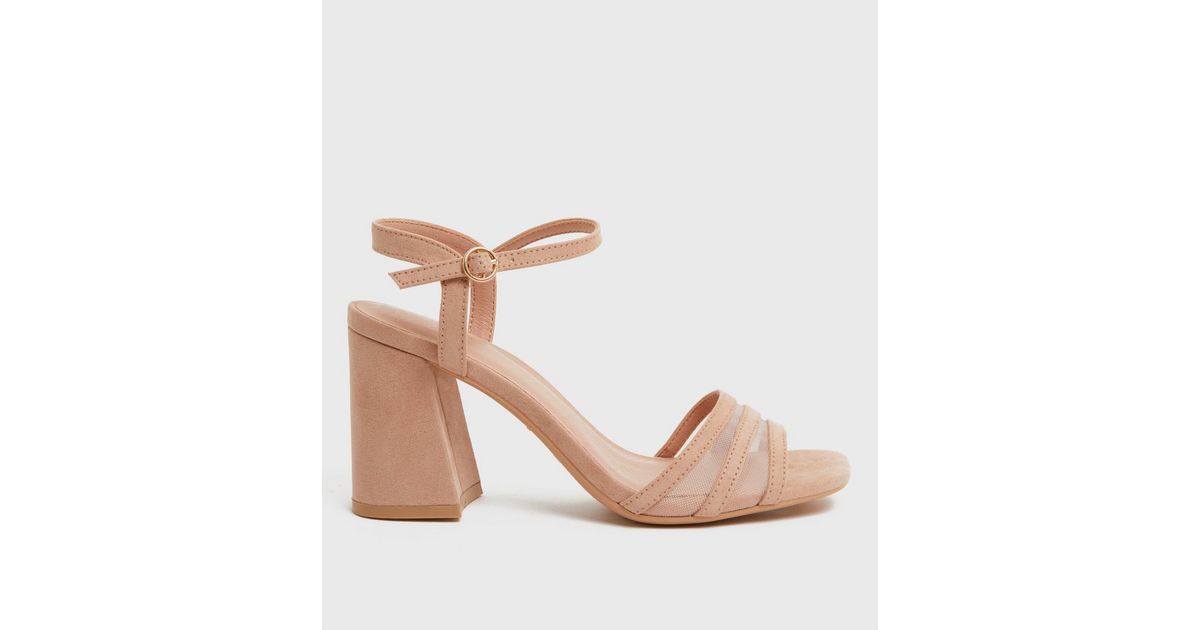 pale pink suedette ankle strap block sandals