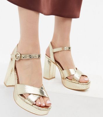 gold platform heels chunky