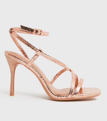 ASOS DESIGN Wide Fit Neva barely there heeled sandals in rose gold | ASOS