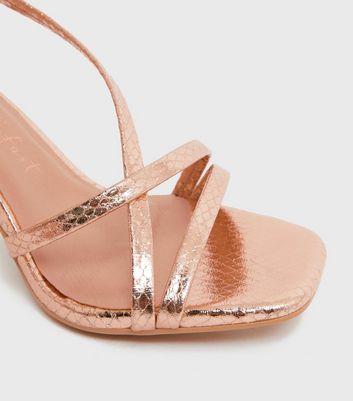 Wide Fit Rose Gold Metallic Strappy Stiletto Heel Sandals New Look