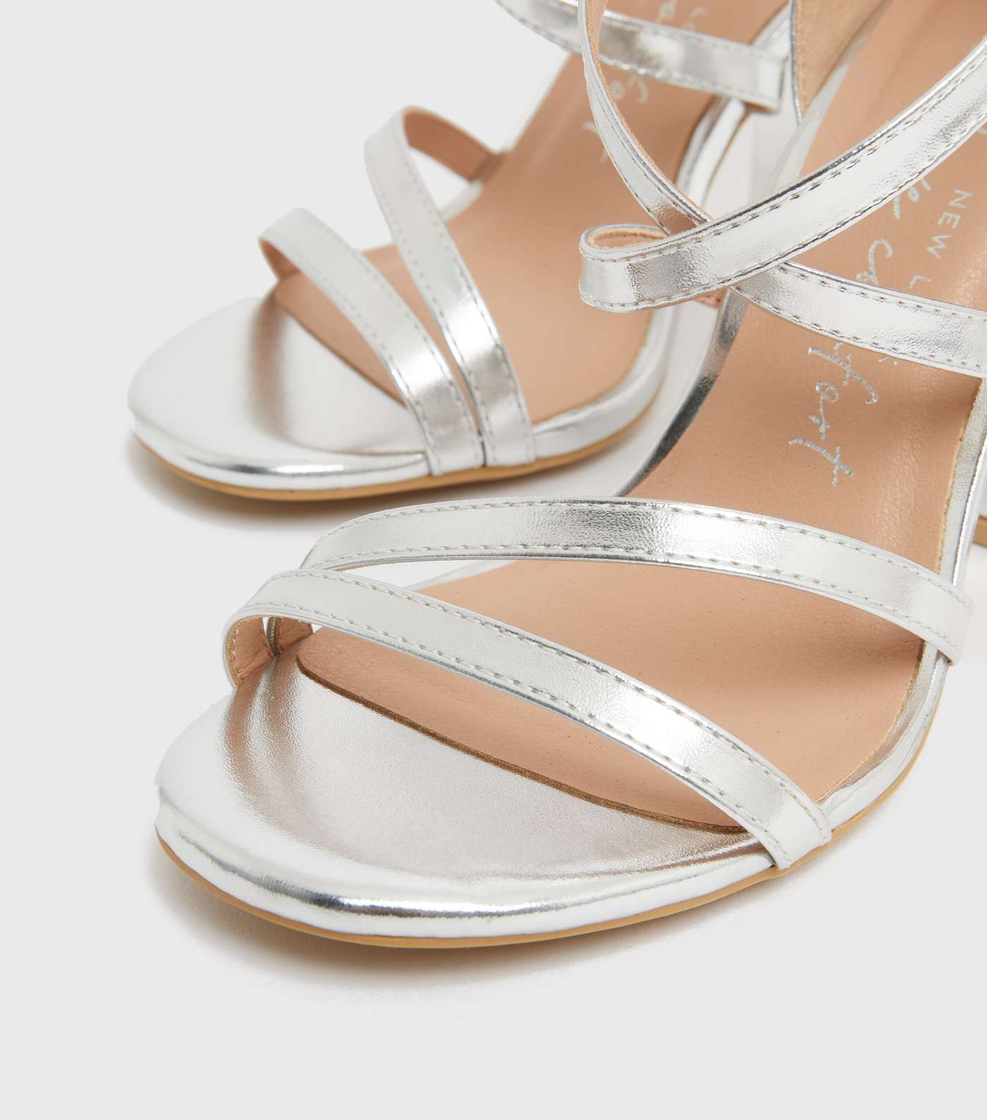 Wide Fit Silver Strappy Block Heel Sandals Image 4