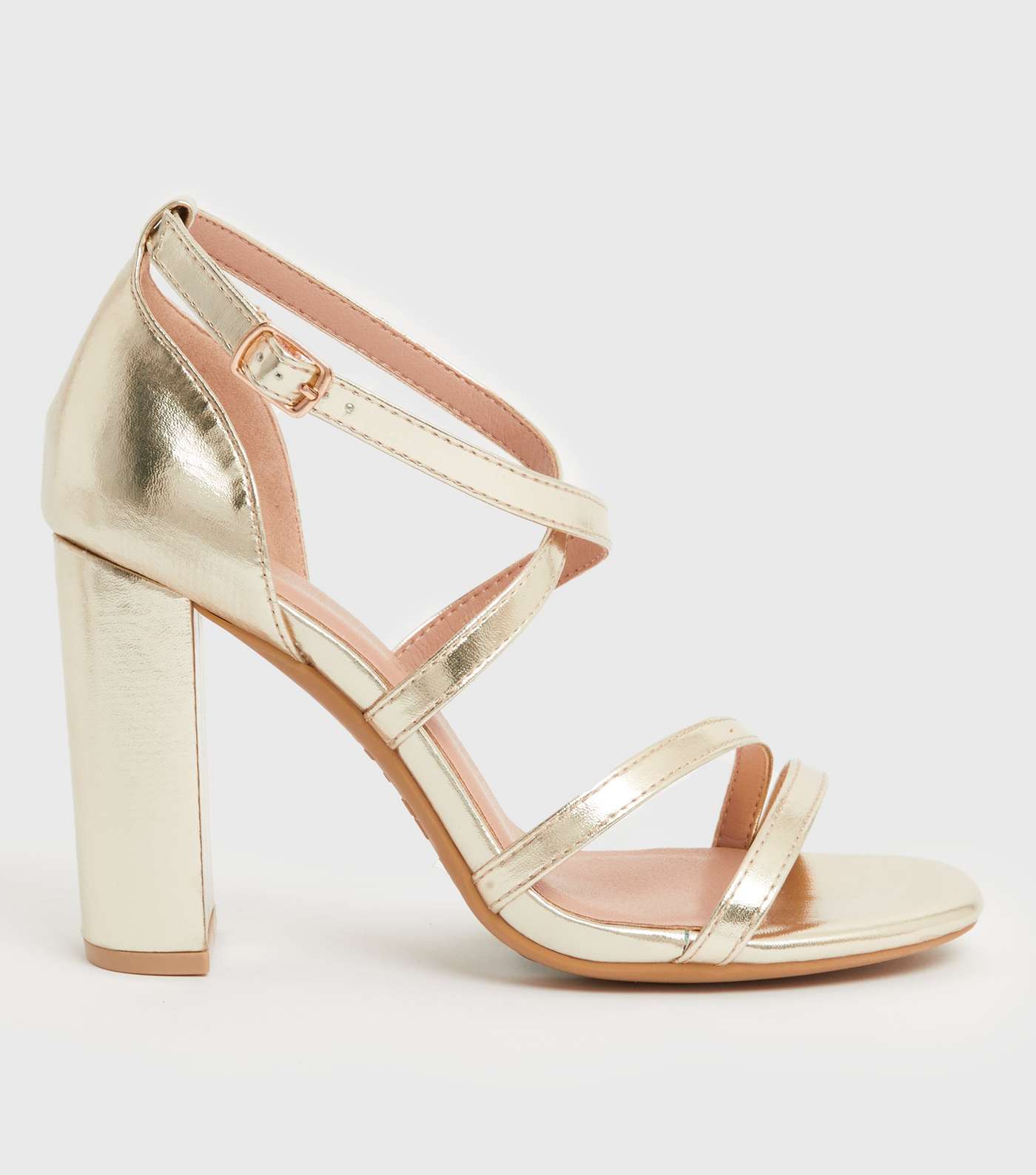 Wide Fit Gold Strappy Block Heel Sandals