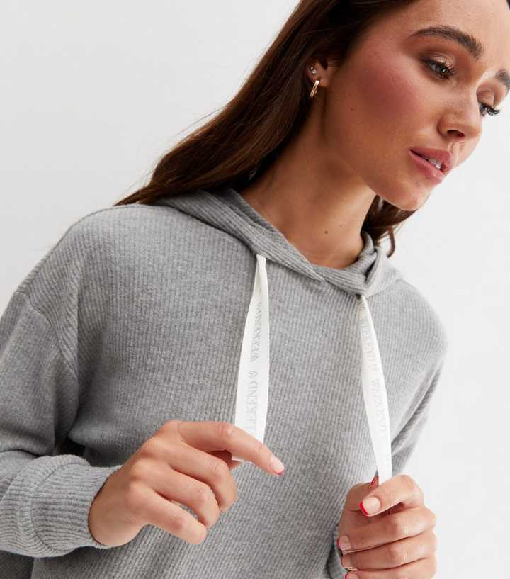 New Look ribbed hoodie in gray