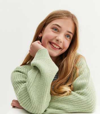 Girls Light Green Chunky Knit Button Cardigan