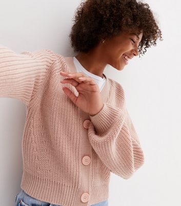 Girls Pale Pink Chunky Knit Button Cardigan New Look