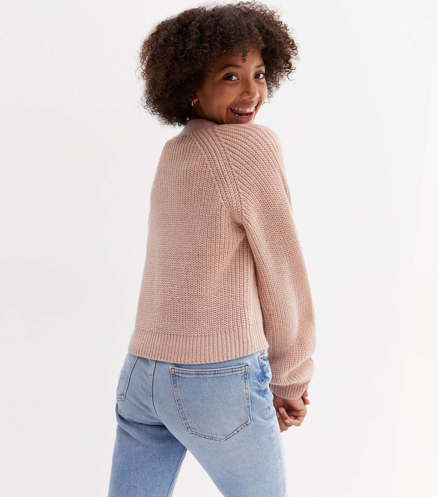 Girls Pale Pink Chunky Knit Button Cardigan Image 4