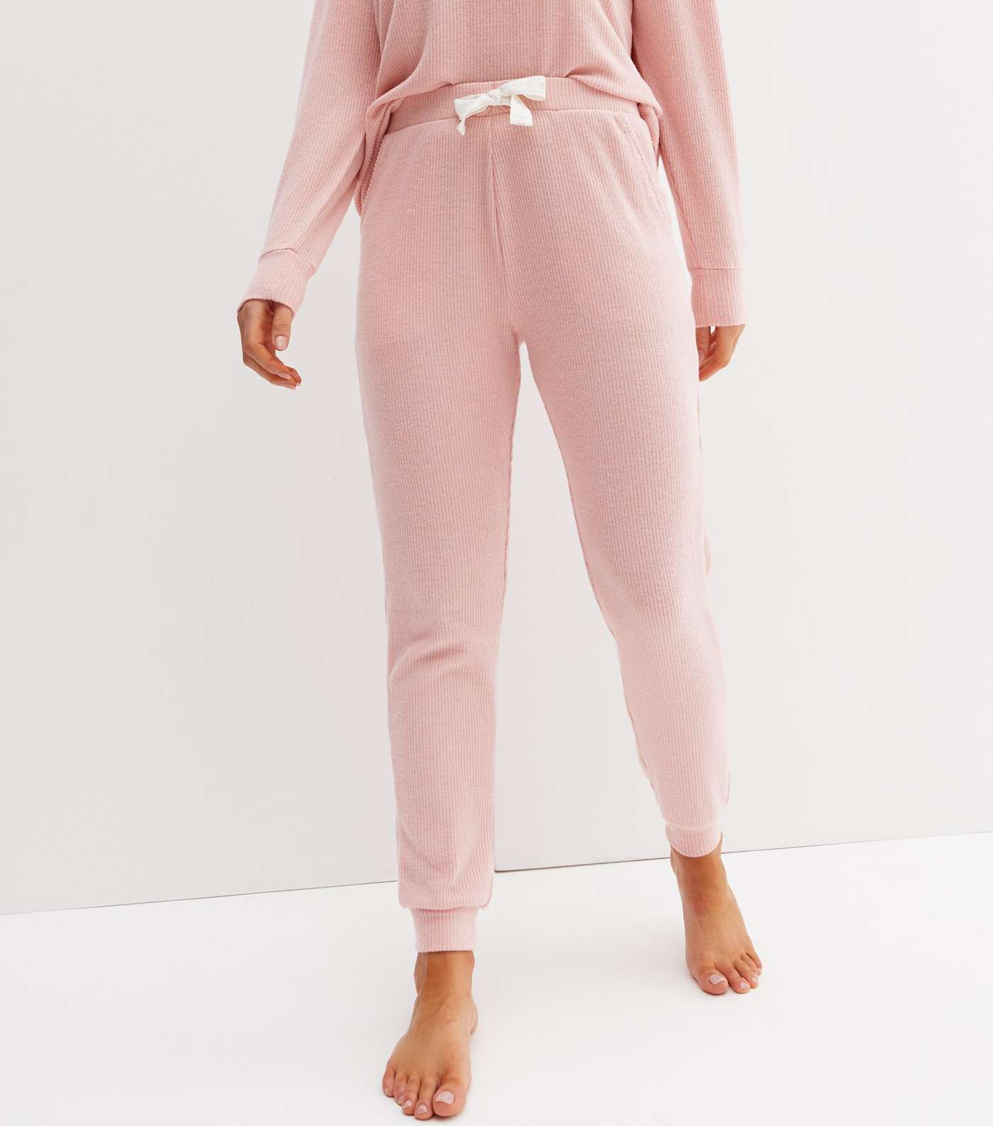 Mid Pink Ribbed Lounge Joggers Image 2