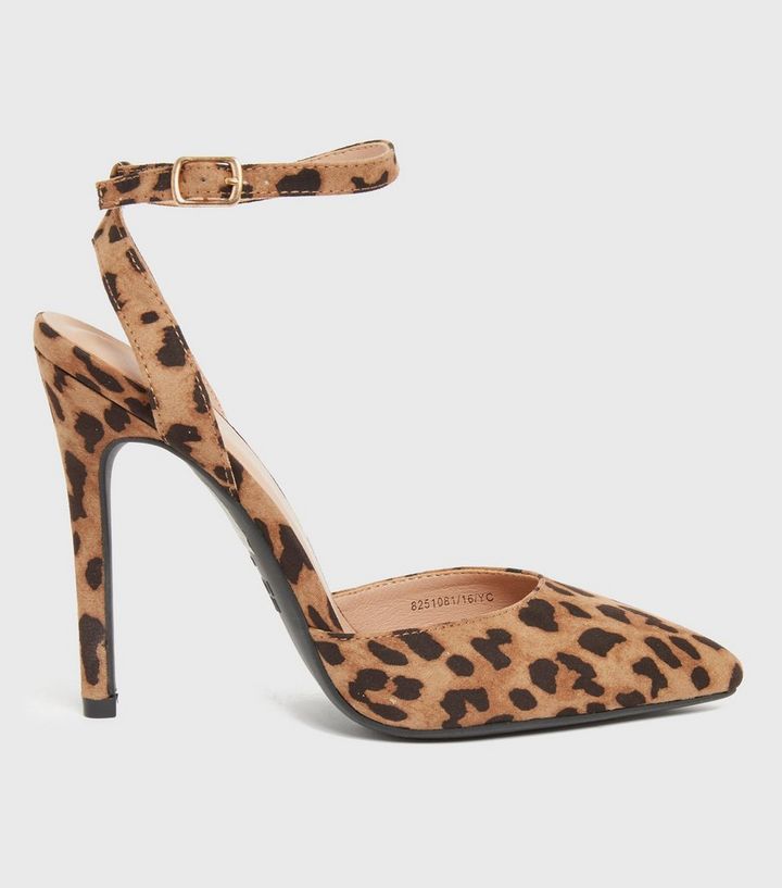 Stone Suedette Leopard Print 2 Part Stiletto Court Shoes | New Look