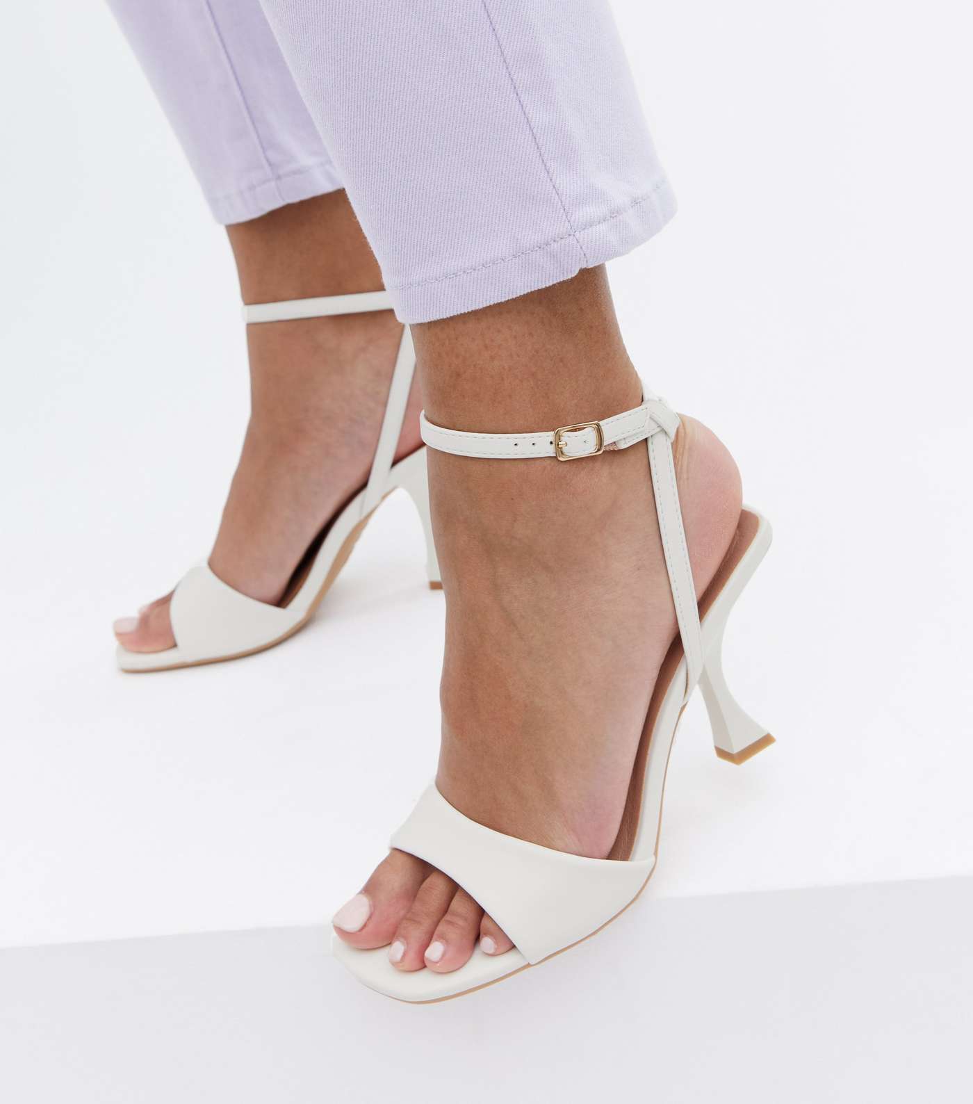 White Curved Stiletto Heel Sandals Image 2