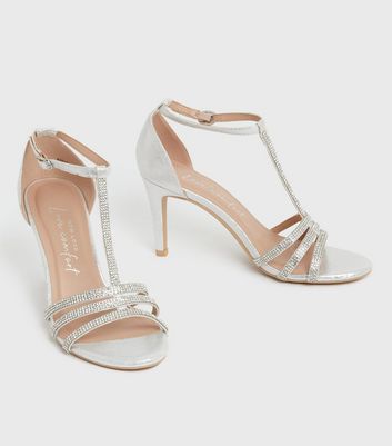 Silver strappy shoes new cheap look