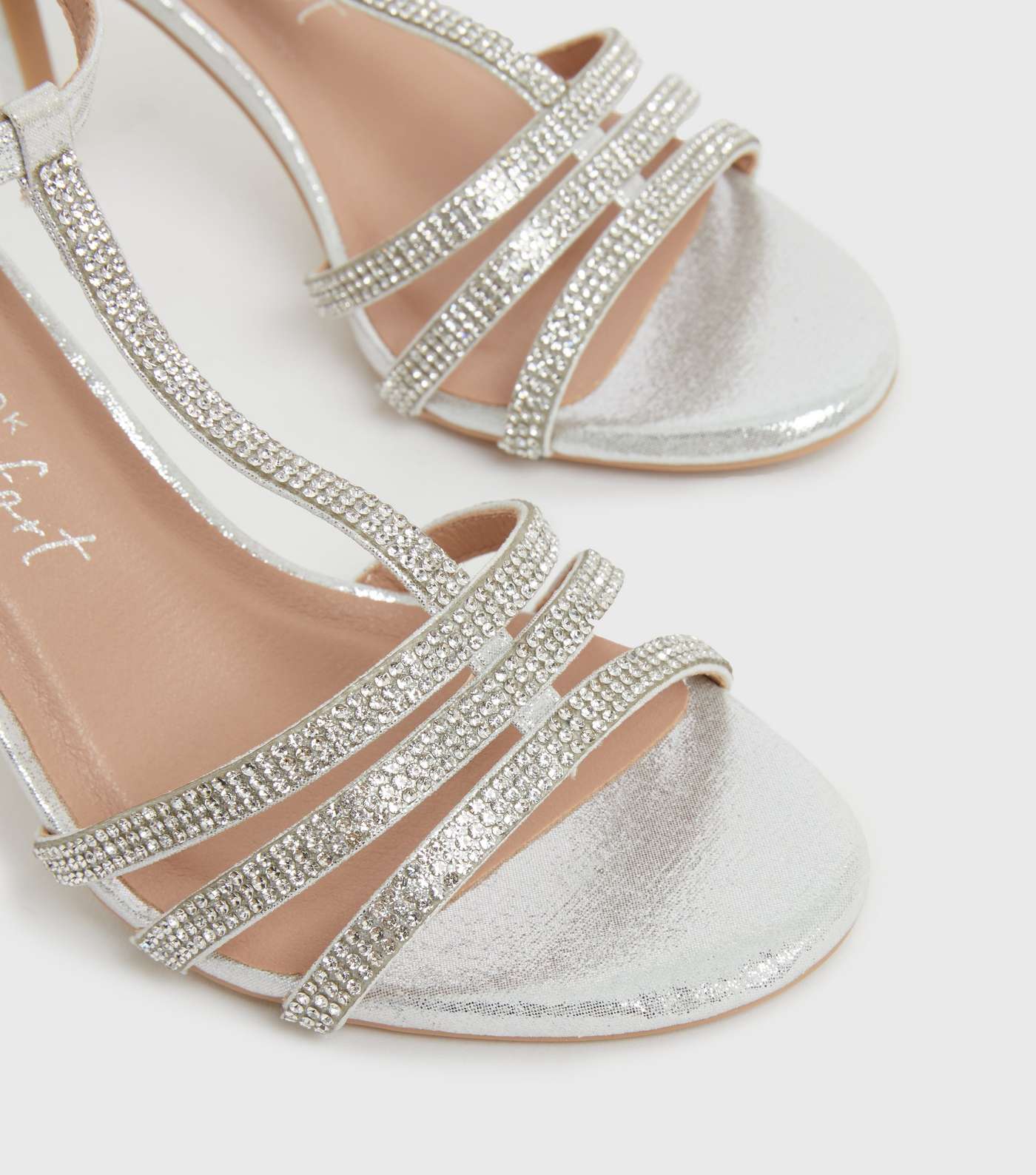 Silver Diamanté T Bar Strappy Stiletto Heel Sandals Image 4