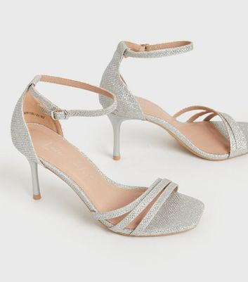 Silver sparkly heels store with ankle strap