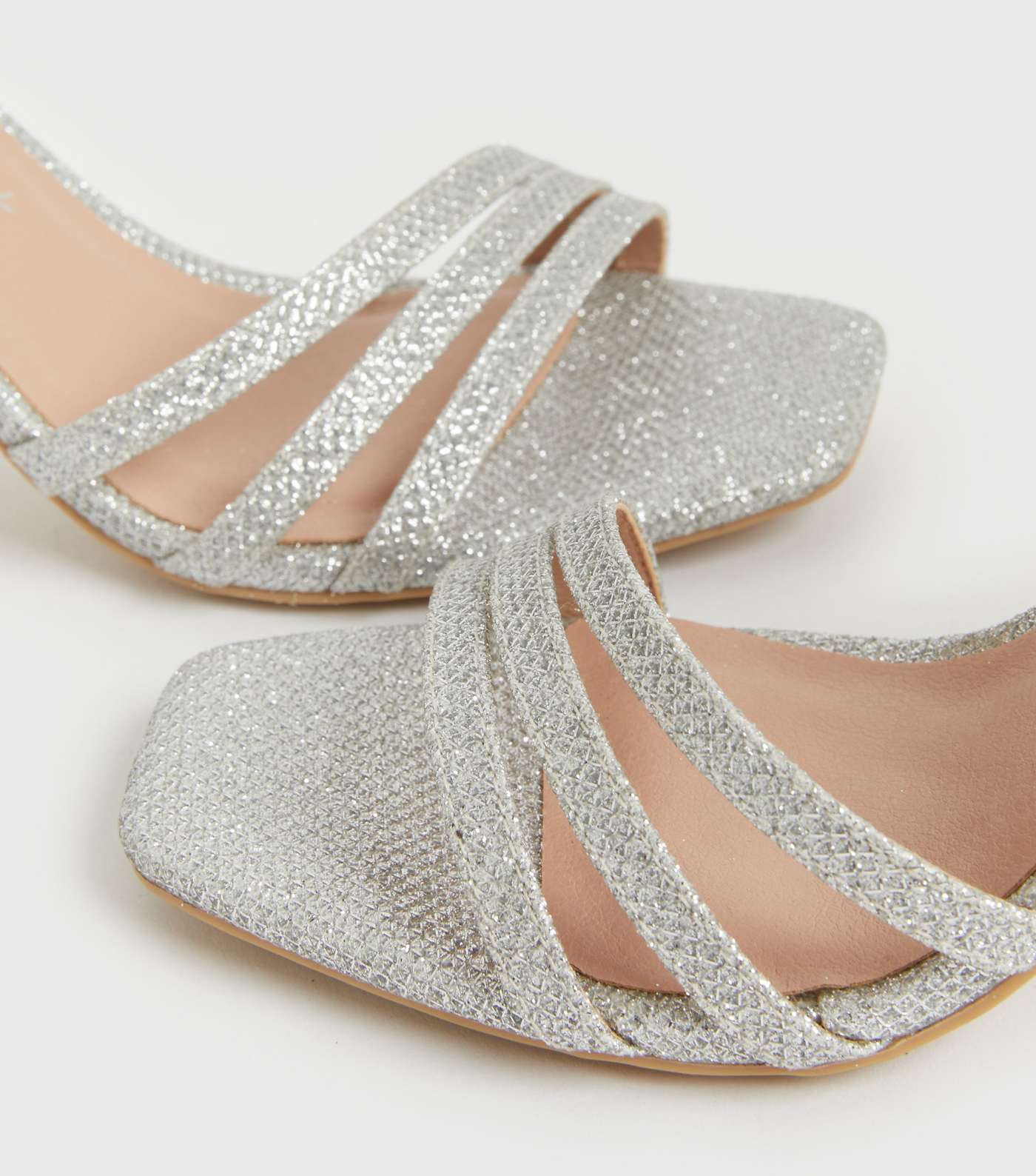 Silver Glitter Asymmetric Strappy Stiletto Heel Sandals Image 4