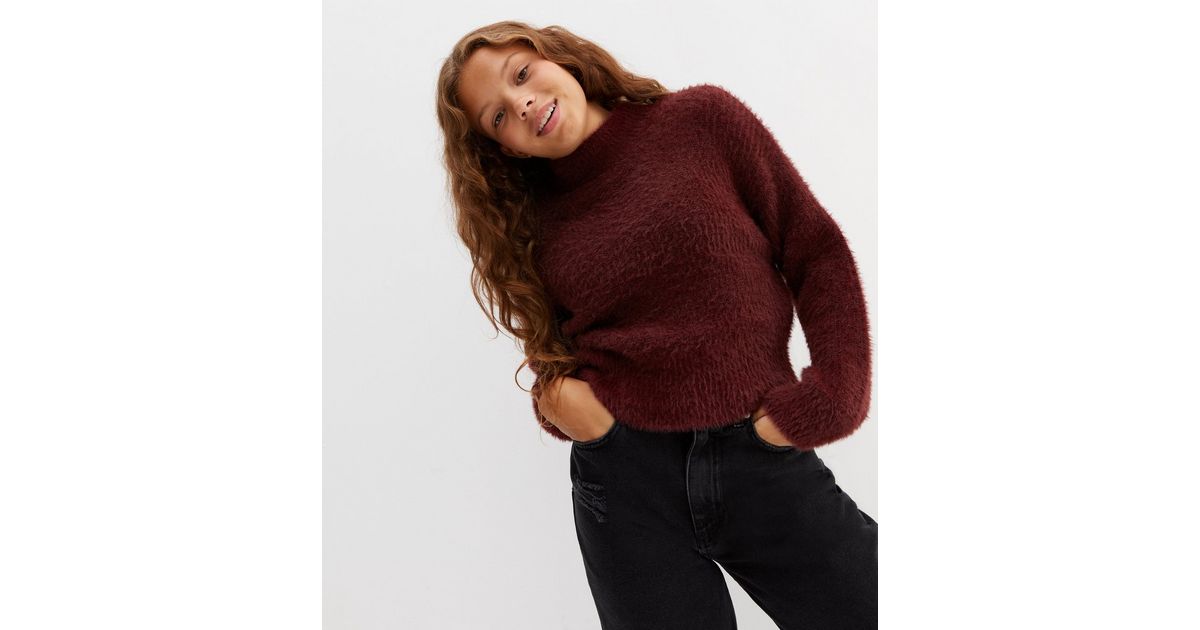 burgundy fluffy jumper