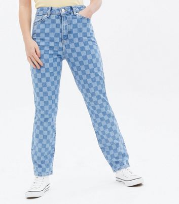 checkered blue jeans