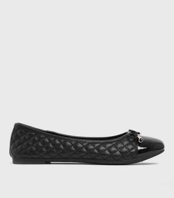 Black Quilted Bow Ballet Pumps