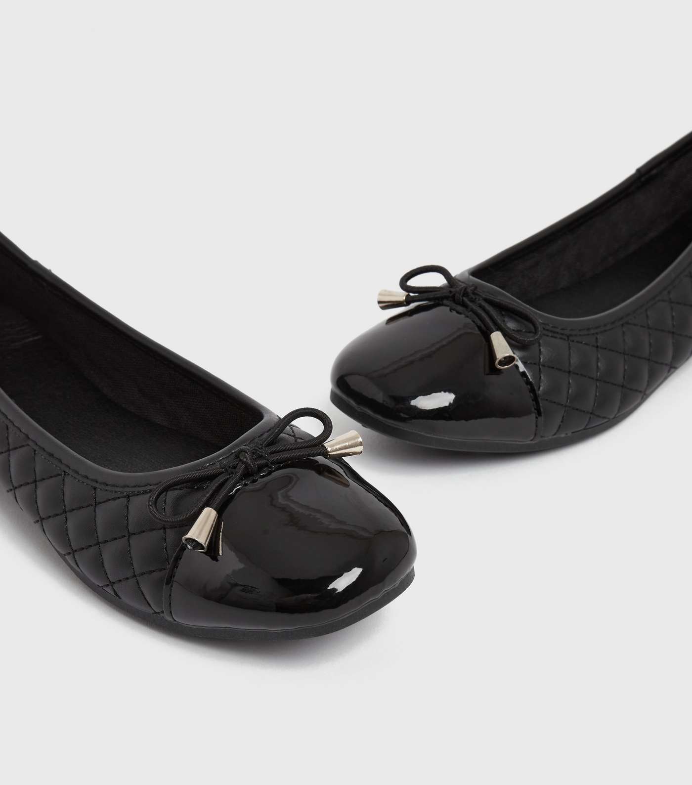 Black Quilted Bow Ballet Pumps Image 3