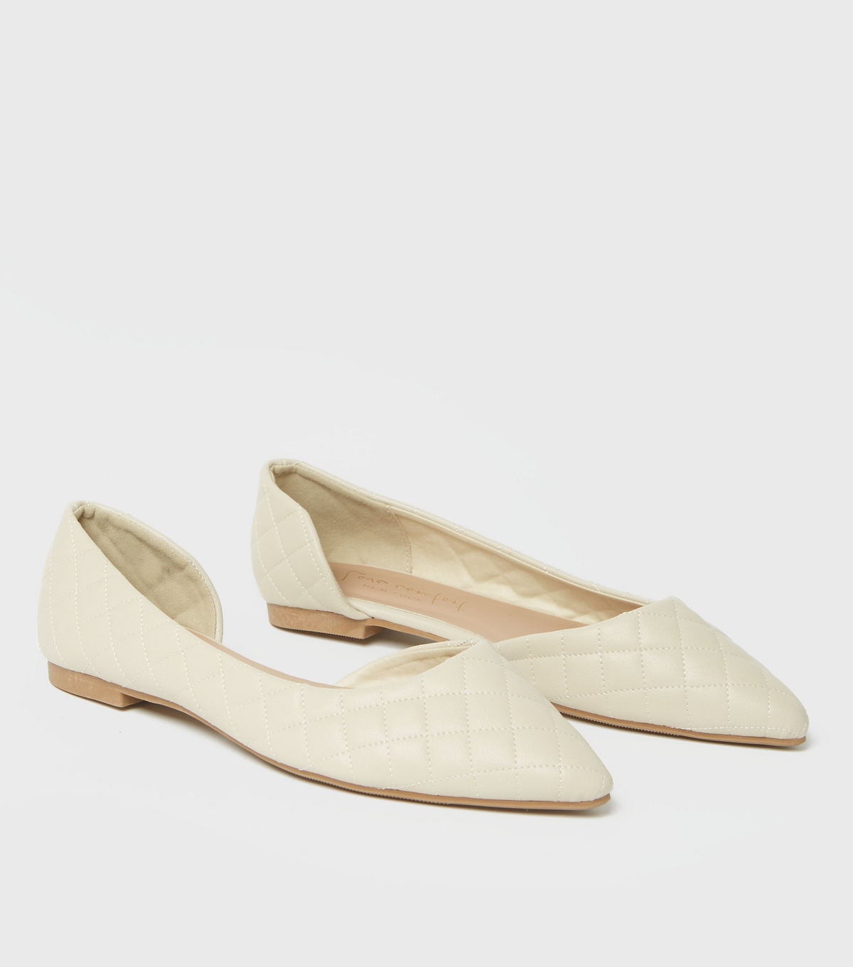 Women's Off White Quilted Pointed Toe Pumps Vegan New Look