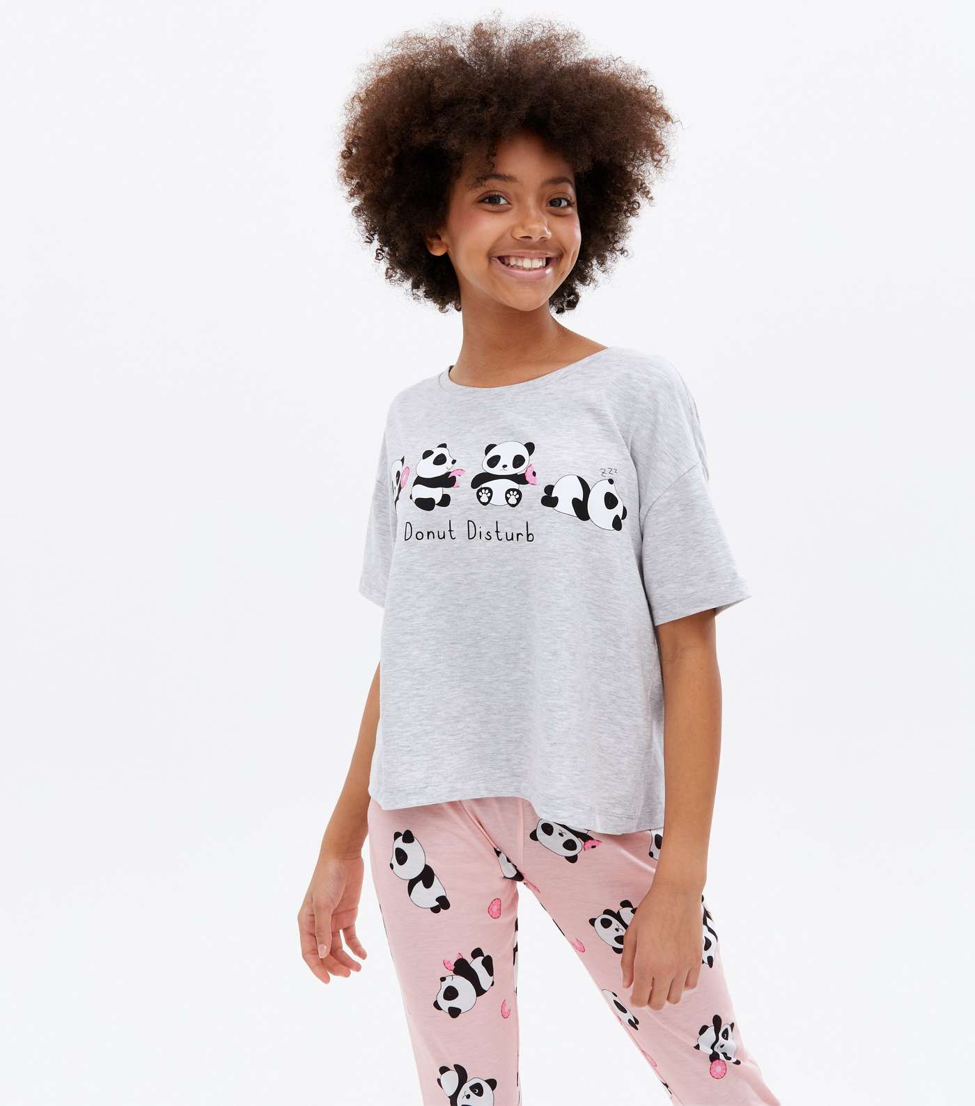 Girls Pink Jogger Pyjama Set with Panda Doughnut Logo Image 2